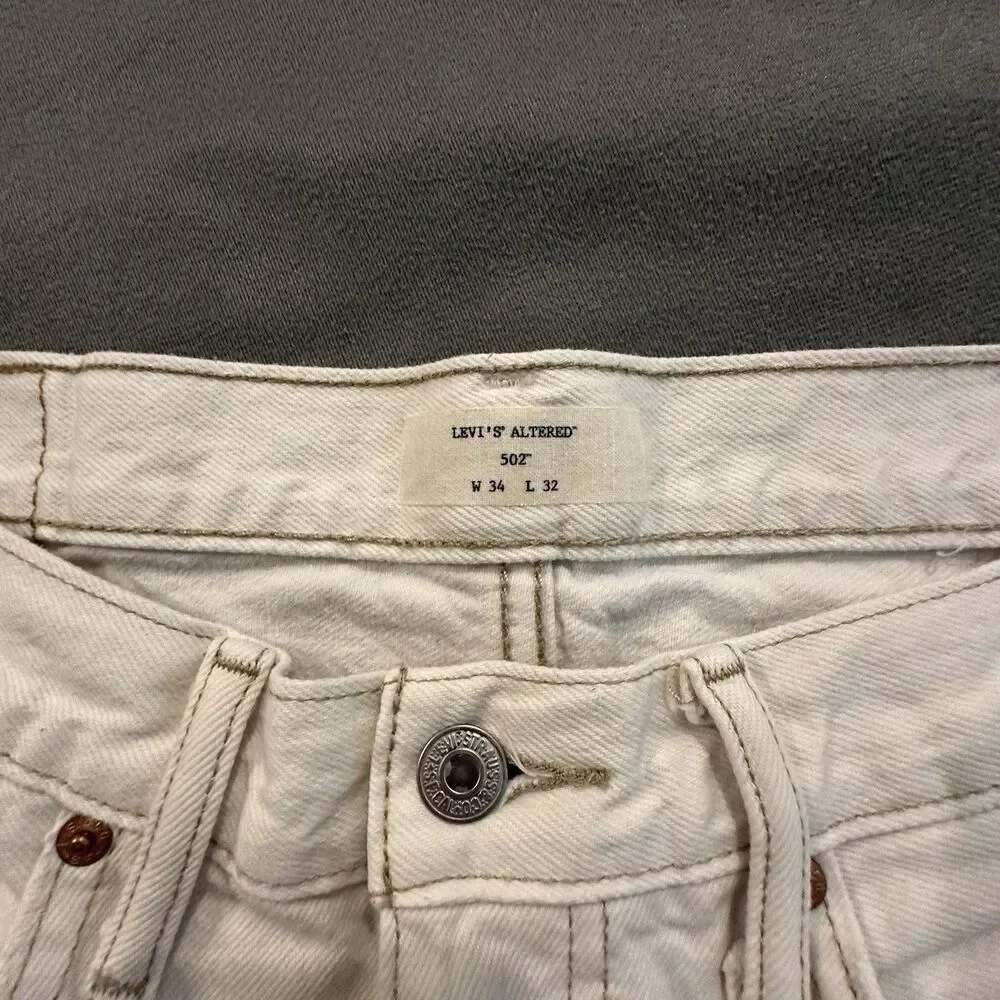 Levis Jeans Mens 34x32 Altered 502 Carpenter Double Knee Work Pants White Denim